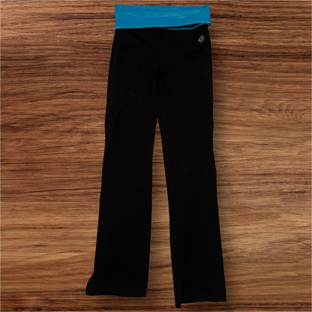 Women's Black Leggings with Blue Waistband